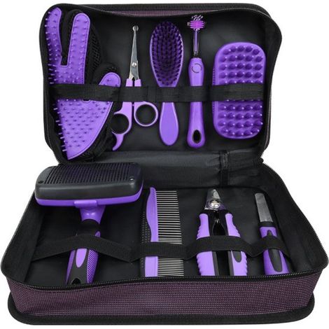 Set per la toelettatura degli animali domestici, set da 9 pezzi con articoli per la toelettatura di cani e gatti, tra cui set di spazzole, tagliaunghie e strumenti per la rifinitura di peli corti e (1/2)