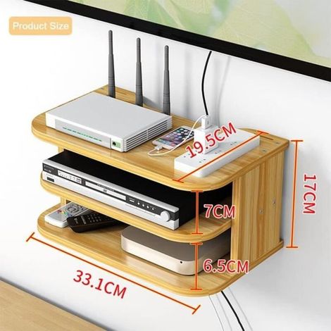 supporto per router WiFi, realizzato in legno massello, con sistema di gestione dei cavi, mensola a parete sospesa per soggiorno (1/3)