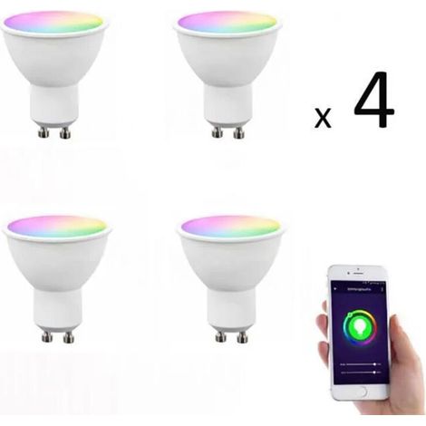 (4er-Pack) GU10 Smart-LED-Lampe mit WLAN – RGB – 4,8 W – 380 lm