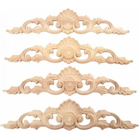 30 x 6.5 cm, 4 pieces, carved corner inlay, sticker, carving, appliqué, unpainted wood, for decorating classic wooden furniture, (1/4)