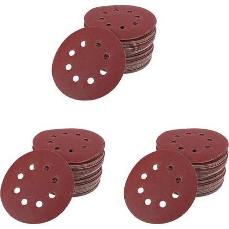 150Pcs Papier de Verre Rond 5 Pouces 125 mm Feuilles de Sable pour Disque à Huit Trous Grain Crochet 40/60/80/120/240 et Disque de Ponçage de Boucle Plissage (1/5)