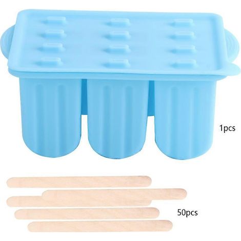 Eiscremeform aus lebensmittelechtem Silikon mit 12 Mulden, Deckel und Stielen, praktisches Werkzeug zur Eiscremeherstellung, Backset (1/5)
