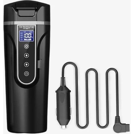 Car Kettle, 12V/24V Car Kettle, Heated Water Cup for Car/Truck/Travel, Portable Car Kettle with LCD Display Made of 304 Stainless Steel