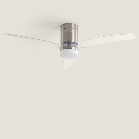 Deckenventilator mit Licht Lautlos DC Holzflügel Leros Transparent Fernbedienung Groß (zwischen 20–30 m²) 132 cm Nickel