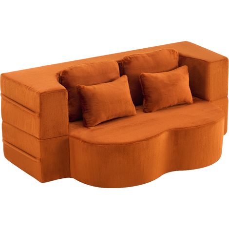 GagaCanapé de sol orange 2 places, 4 coussins, mousse haute densité (1/5)