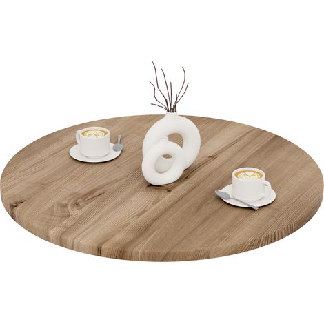 LAMO Manufaktur Plateau de table rond 80 cm en bois naturel Dessus rond de table à manger, de cuisine, de bistrot Épaisseur: 28 mm Couleur: Marron Noisette