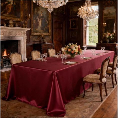 Rechteckige Tischdecke aus Satin Bordeaux 180x260 cm