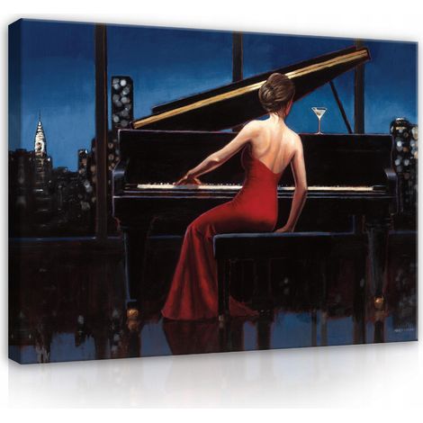 Peinture sur toile femme musique piano 120x80 (1/3)