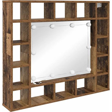 Mobiletto a specchio moderno con illuminazione a LED integrata dimensioni 91 x 15 x 76 cm finitura legno anticato per bagno. Codice articolo: 020052470.