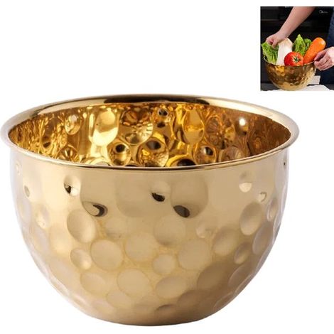 Salatschüssel Goldfarbene Rührschüssel mit gehämmertem Muster Obstschüssel Rührschüssel aus Edelstahl Backschüssel Multifunktionsschüssel 20 cm f (1/5)