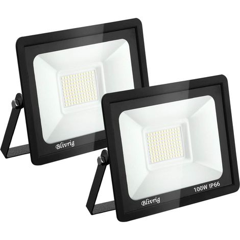 2PCS 100W Projecteur LED Extérieur, Spot LED Exterieur 10000LM Super Lumineux 6500K Blanc Froid Éclairage de Sécurité Extérieur IP66 Imperméable pour Garage Jardin Terrasse Parking (1/5)