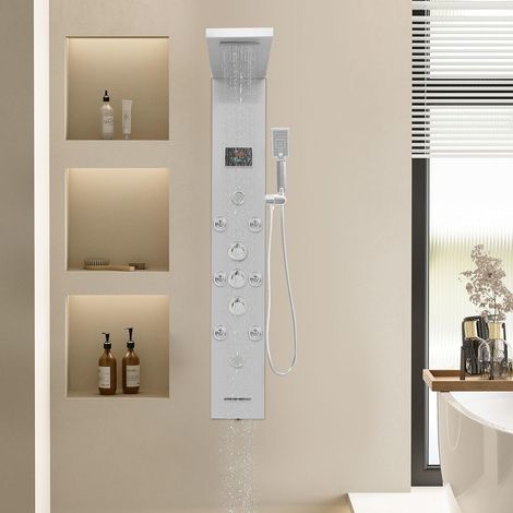 6 in 1 LED Duschpaneel, Duschpaneele Duschsystem aus 304 Edelstahl, Intelligentes Duschpaneel mit LED-Anzeige, 8 Massagedusche, Handbrause, Wanneneinlauf (1/5)