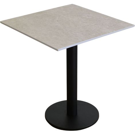 Table d'appoint pour balcon et jardin, stratifié haute pression (HPL) 12 mm, 65 x 65 cm, couleur crème, modèle Navona, pieds ronds. (1/3)