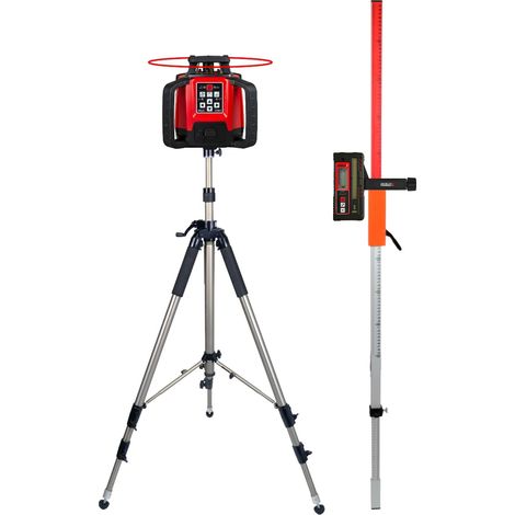 Set Laser rotatif Levelfix 550HV rouge + Trépied pivotant 2,8 m + Mire de mesure - NETIM - 554521