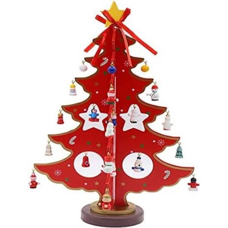 Arbre de Noël - - Mini arbre suspendu - Bois - 36cm - Décoration intérieure rouge (1/4)