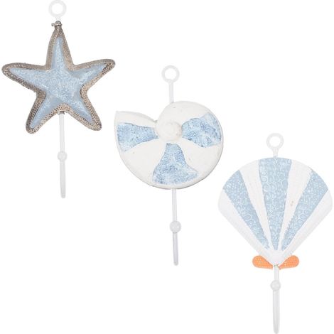 Lot de 3 crochets muraux en fer forgé, ornés coquillages, pour suspendre serviettes et vêtements (1/5)