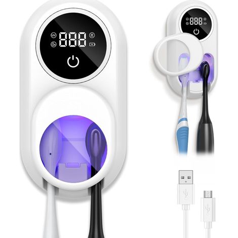 Désinfectant UV pour brosse à dents mural avec fonction de stérilisation et de séchage, écran intelligent LED, couvercle à détection automatique, support de brosse à dents rechargeable pour la (1/5)