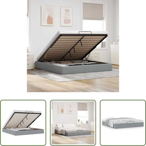 Stauraum unter Bett - Ottoman-Bett ohne Matratze Hellgrau 160x200 cm Stoff (1/5)