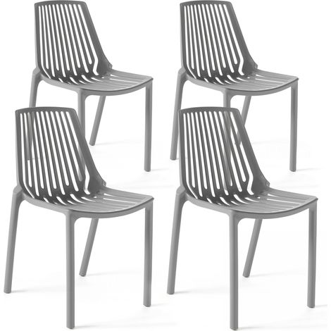 Lot de 4 chaises en plastique gris (1/5)