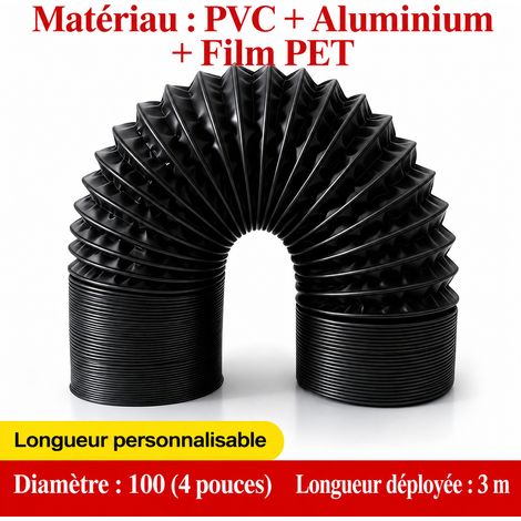 Gaine de ventilation flexible composite PVC et aluminium noire Ø 100 mm (4 pouces) 3 m 100 4 3 11 × 11 × 15,5 cm 300 g – Livraison gratuite