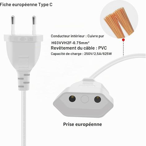 Euro Extension Cable 2 x 0.75 mm² Euro Cable Extension Cable for Indoor Use TV, PC, Monitor (White, 0.3 m) (1/4)