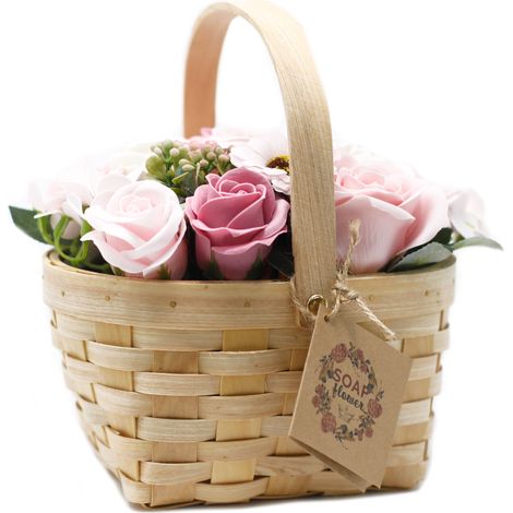 Grand bouquet rose dans un panier en osier- Vendu par 1 (1/2)