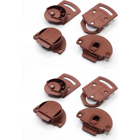 Lot De 4 Paires (8 Unités) Avec Guide Rail En Plastique Brun. Roulette Placard Porte Coulissante Armoire. Système Coulissant Intégré Pour Meuble Encastré