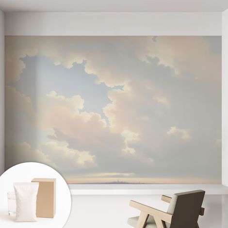 Papier peint intissé avec imprimé pour décoration intérieure pour rénovation a motif - Colle incluse gratuite Ciel pastel 152x104 cm (1/5)