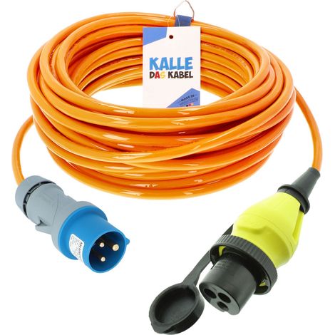 Kalle Landanschlusskabel CEE 230V 16A 2,5mm² Philippi Kupplung Extreme Signal Orange IP44 20 Meter