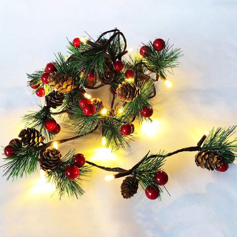 Guirlande de Noël lumineuse - Pomme de Pin - 20 LED blanc chaud - 2 m - Intérieur et extérieur - Rouge (1/5)