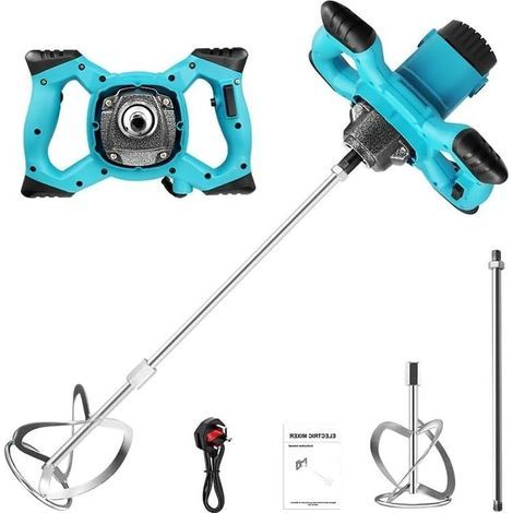 Mezcladora eléctrica de mortero y pegamento, 2400 W, 220 V, 6 velocidades, mezcladora de cemento con herramienta de agitación de doble mango para mezclar pintura, mortero, yeso y estuco - Azul. (1/5)