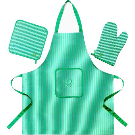 SET 3PC APRON (APRON + MITTEN + GRIPPER)100% COTTON 190GSM GREEN RAINBOW BE (1/5)