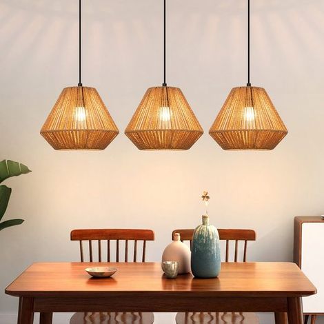 GBLY Pendelleuchte Boho Rattan Hängelampe E27 Höhenverstellbar Retro Esstischlampe Für Esszimmer Terrasse Ohne Leuchtmittel