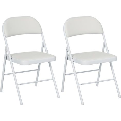 Lot de 2 chaises pliantes blanches avec dossier en acier pour bureau et studio, 45x46x78 cm, design sobre fonctionnel