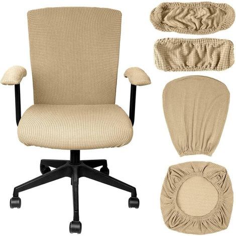 Set 1 pezzo Beige 46x46cm schienale + 48x48cm cuscino seduta + 207cm copribracciolo, copertura elastica per sedia da ufficio girevole (1/5)
