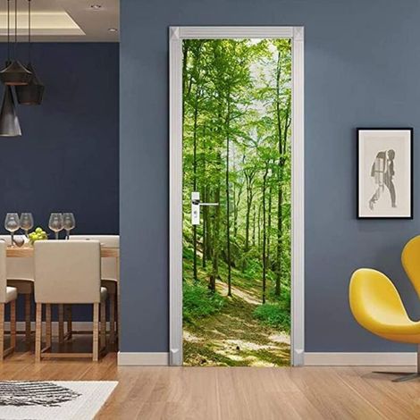 77x200cm sticker porte trompe loeil effet 3d interieur pvc sticker mur decoratif mur salon cuisine chambre salle de bain papier peint (1/4)
