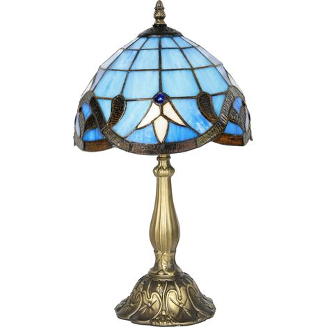 HOMCOM Stained Glass Table Lamp, Handmade Antique Bedside Lamp for Bedroom (1/5)