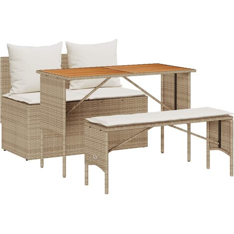 vidaXL Set da Pranzo da Giardino 3 pz con Cuscini Beige in Polyrattan