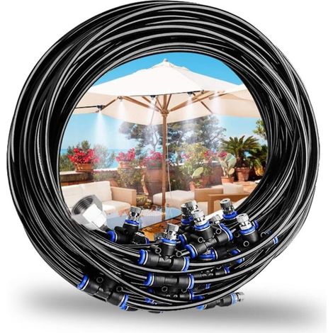 Brumisateur Extérieur, 15m Kits d'irrigation Système de Brumisation, Convient pour Les Événements Extérieurs,Les Jardins,Les Patios,Les Parasols,Les Toits,15m/49.2ft