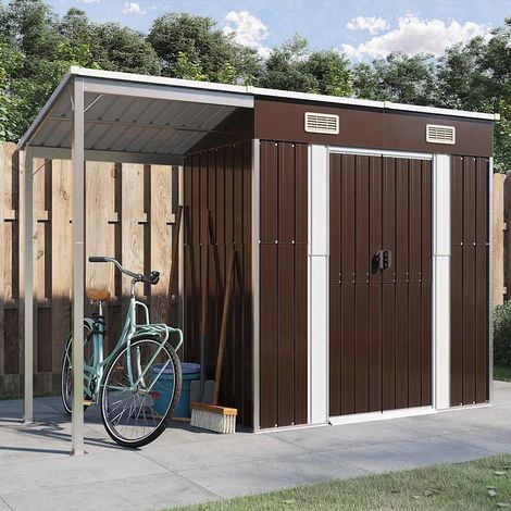 Gartenhaus mit Schleppdach Braun 277x107x181 cm Stahl