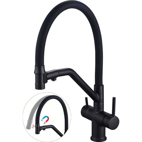 Cross-border 3-in-1 kitchen faucet with magnetic hot and cold water, universal rotating design, direct drinking water, household vegetable washing basin - cross-shaped with magnetic faucet, black mode