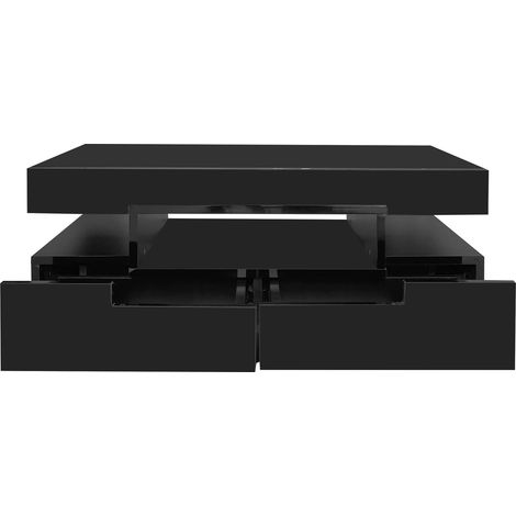 Couchtisch mit 4 Schubladen und 3 Offenen Fächern und LED, Hochglanz, Modernes Design, aus Spanplatte, Schwarz (1/5)