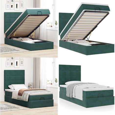 vidaXL Ottoman-Bett mit Matratzen Dunkelgrün 80x200 cm Samt (1/5)