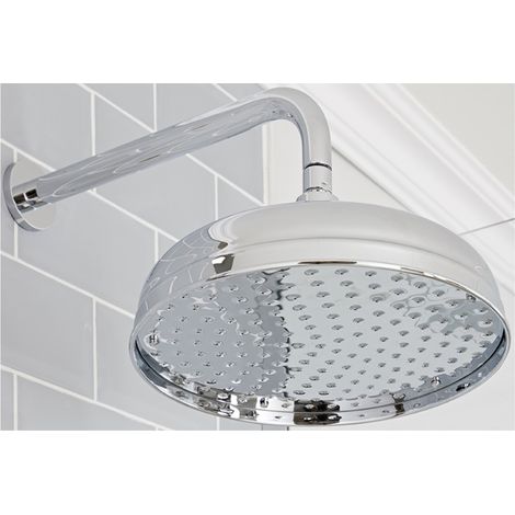 Milano Elizabeth Round Fixed Rainfall Shower Head with Wall Mounted Arm - Chrome (300mm Head) (1/4)