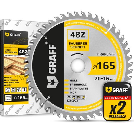 Lame de Scie Circulaire à Bois 165 x 20 mm 48 Dents (anneau 16 mm) - Idéale pour Fines Dans le Bois Tendre et Dur - Compatible Scies À Onglets Et Scies De Table avec Dewalt Makita Bosch (1/5)
