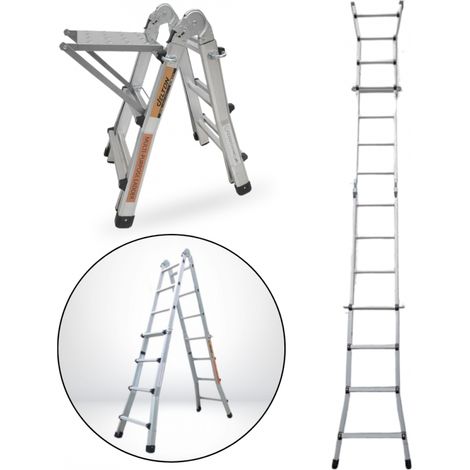 Échelle articulée pliante et télescopique en aluminium 4x3 marches 2,81m + 1 tablette - SECURY-T