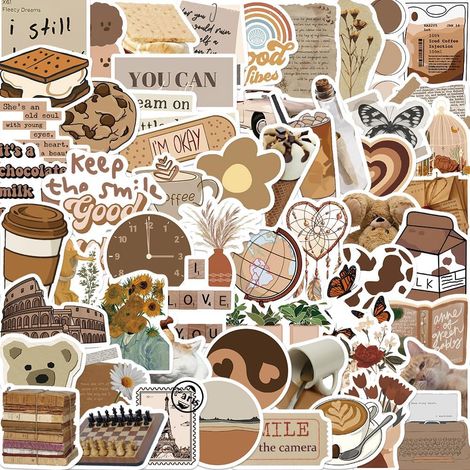 Lot de 60 autocollants marron style vintage, imperméables et bohèmes, parfaits pour décorer gourdes et ordinateurs portables. Idéal pour le scrapbooking et le journaling. (1/5)