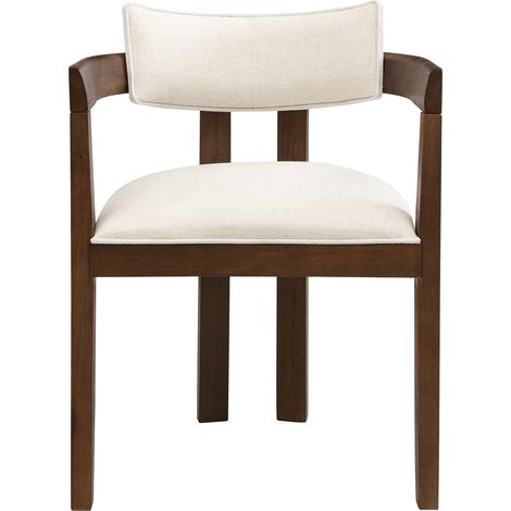 2 sillas de comedor de madera con tapizado de lino y reposabrazos color nogal MODENUIT (1/5)