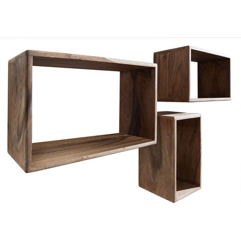 Wandregal Sheesham 45x20x30 rot-braun gebeizt TORONTO 142Massivmoebel24