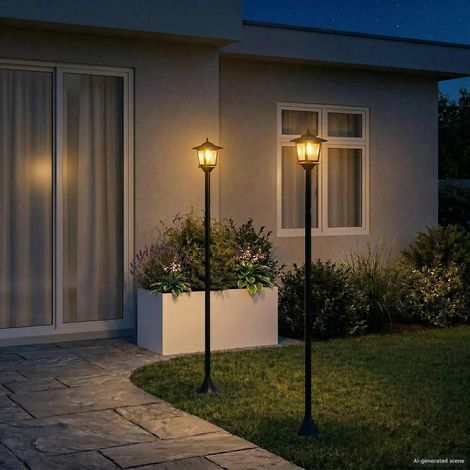 vidaXL Set di Lampioni with LED Bulb 2 pz Nero 16 x 16 x 156 cm (1/5)